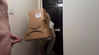 Crazy jerking off guy meets an Amazon delivery girl and she decides to help him cum