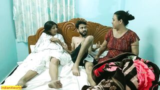 Desi hot young boy fucking two together! Indian threesome sex
